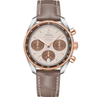 Speedmaster 38 38 mm, acier - or « Sedna™ » sur bracelet en cuir - 32423385002002
