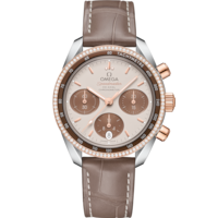 Speedmaster 38 38 mm, acier - or « Sedna™ » sur bracelet en cuir - 32428385002002